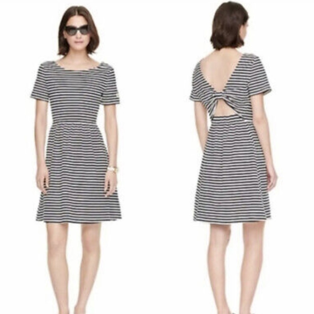 Kate Spade black and white stripe dress with bow back detail.